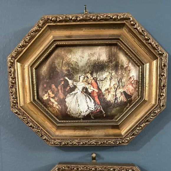 VTG Mini Victorian Ornate Italian Silk Art Picture Brass Metal Frame 8x6.5 - Picture 3 of 6